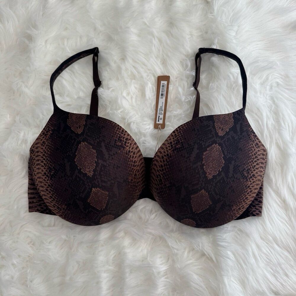 Skims Ultimate Push up Plunge Bra Espresso Snake Print Size 38DD
